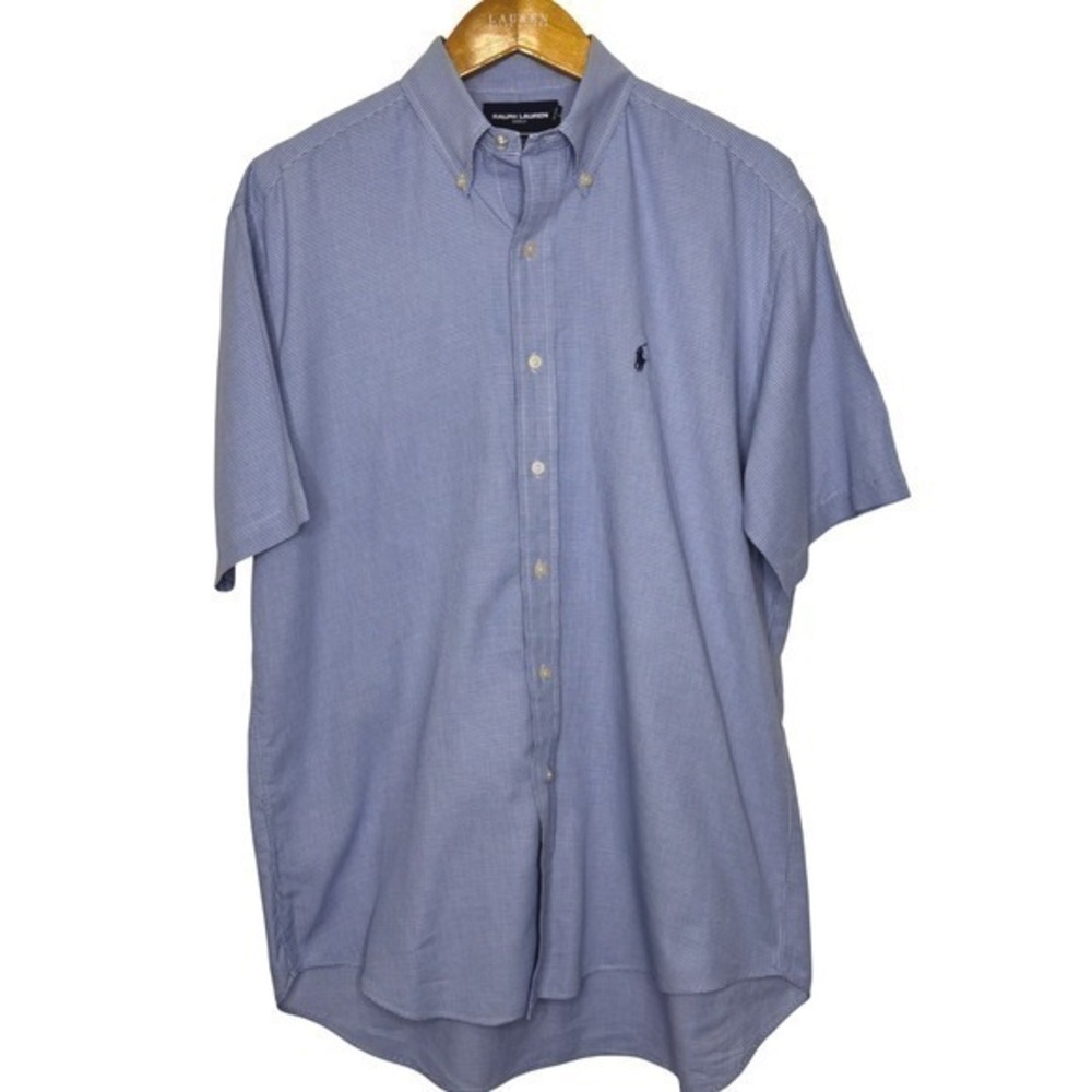 Ralph Lauren Golf Blake Short Sleeve Shirt Mens Medium Blue Houndstooth